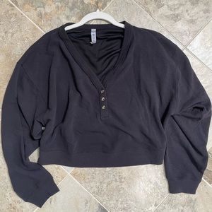 ALO micro is waffle pleasant cropped henley size Medium